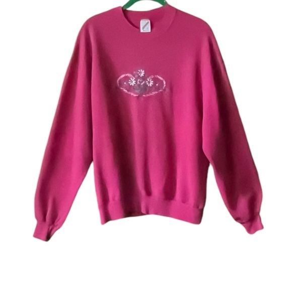 Vintage embroidered fuchsia, pink floral women’s sweatshirt size large - Picture 1 of 5
